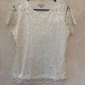 Calvin Klein Lined Lace Top White  Size Med Scalloped Edging